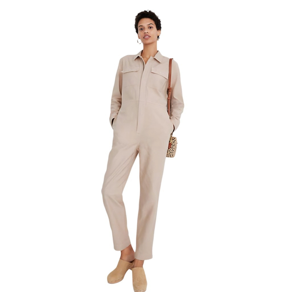 Madewell Tan Front Zip Jumpsuit Coveralls Women’s Size Medium Tan Beige - Picture 1 of 14